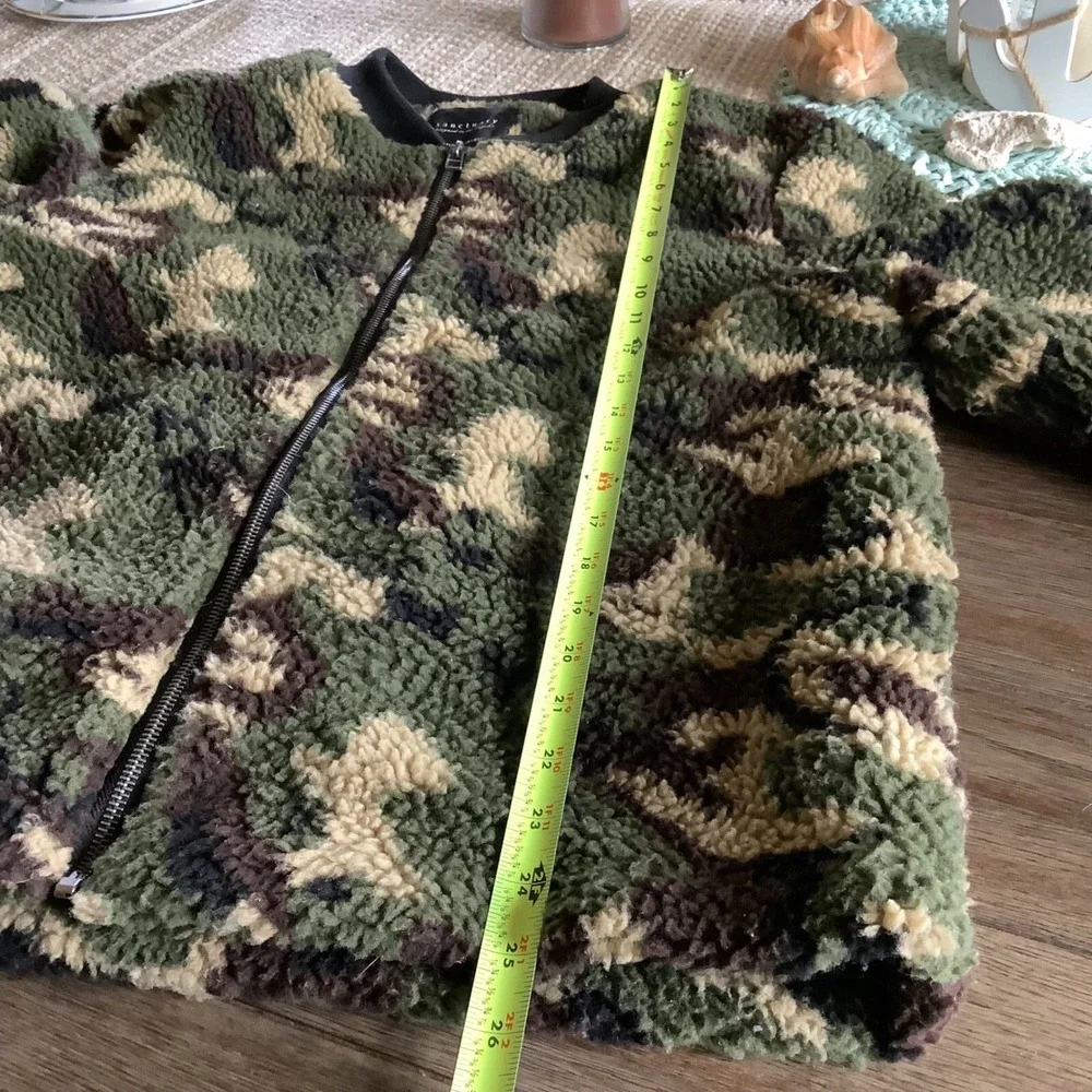 Sanctuary Camo Sherpa Jacket Full Zip Cozy Military Style ‎ Bomber Shacket XL